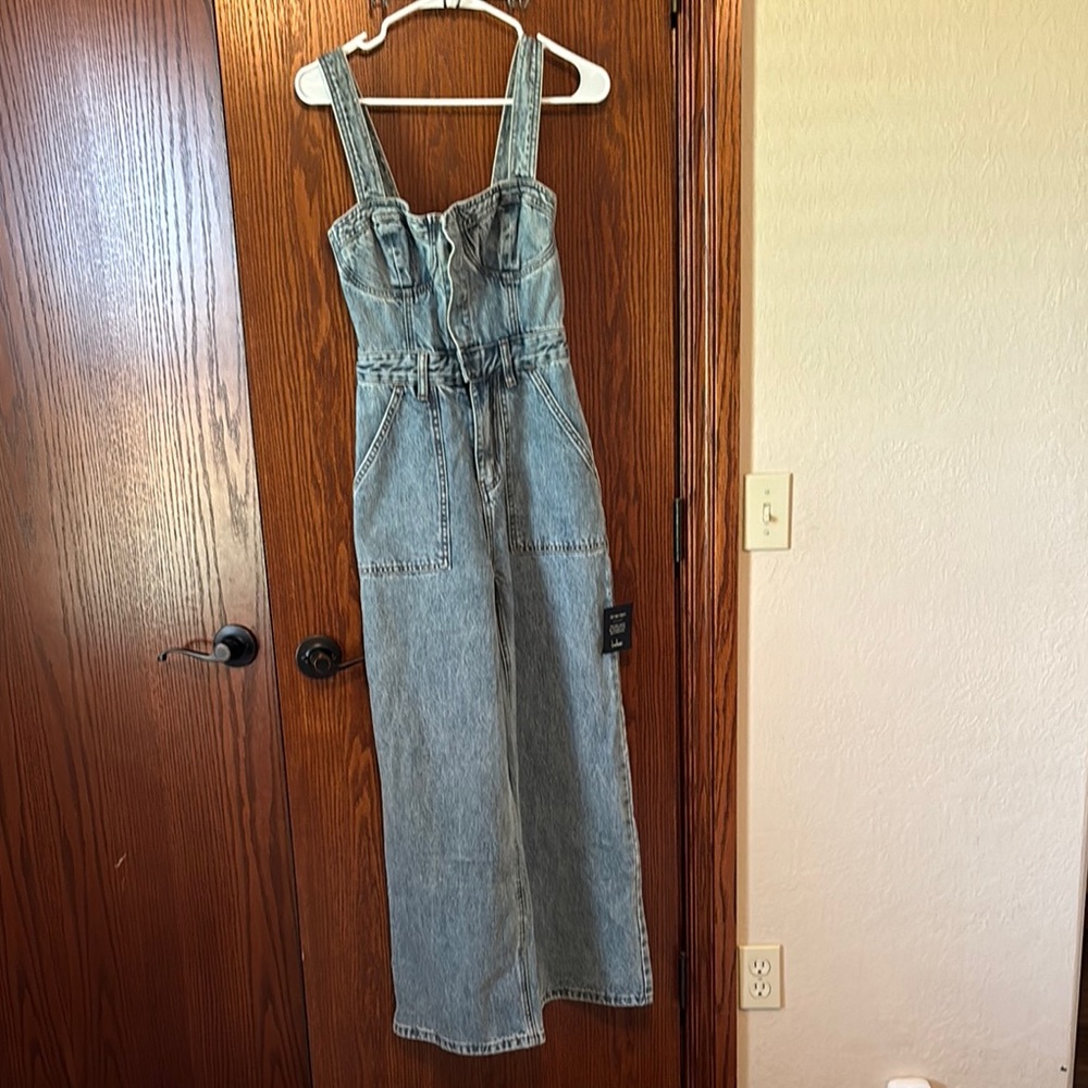 Lulu's Blue Wide Leg Jumpsuit with Adjustable Straps